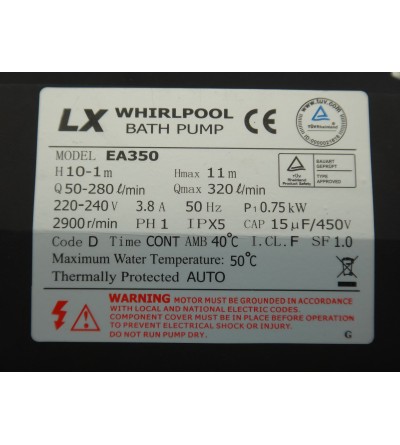 WHIRLPOOL LX EA350 Circulation Hot Tub Pump