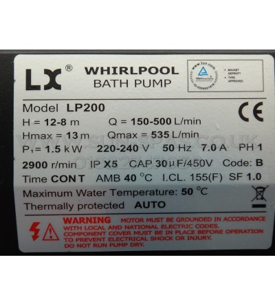 WHIRLPOOL LX LP200 Jet and Hydro-Massage Hot Tub Water Pump